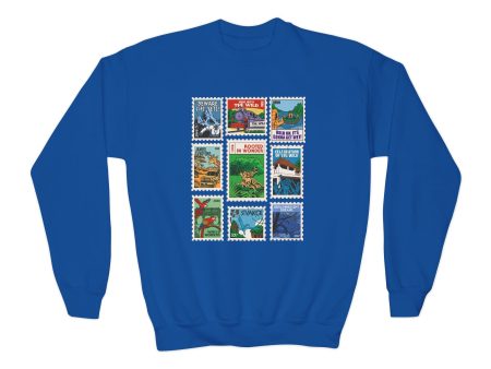 Animal Kingdom Vintage Stamps - Youth Crewneck Sweatshirt Supply