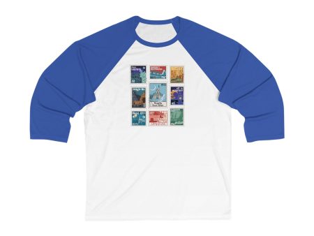 Magic Kingdom Vintage Stamps - Unisex 3\4 Sleeve Baseball Tee Sale